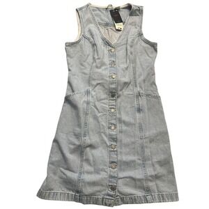 Levis Denim Dress‎ Womens Medium Light Wash Button Front Sleeveless V-Neck
